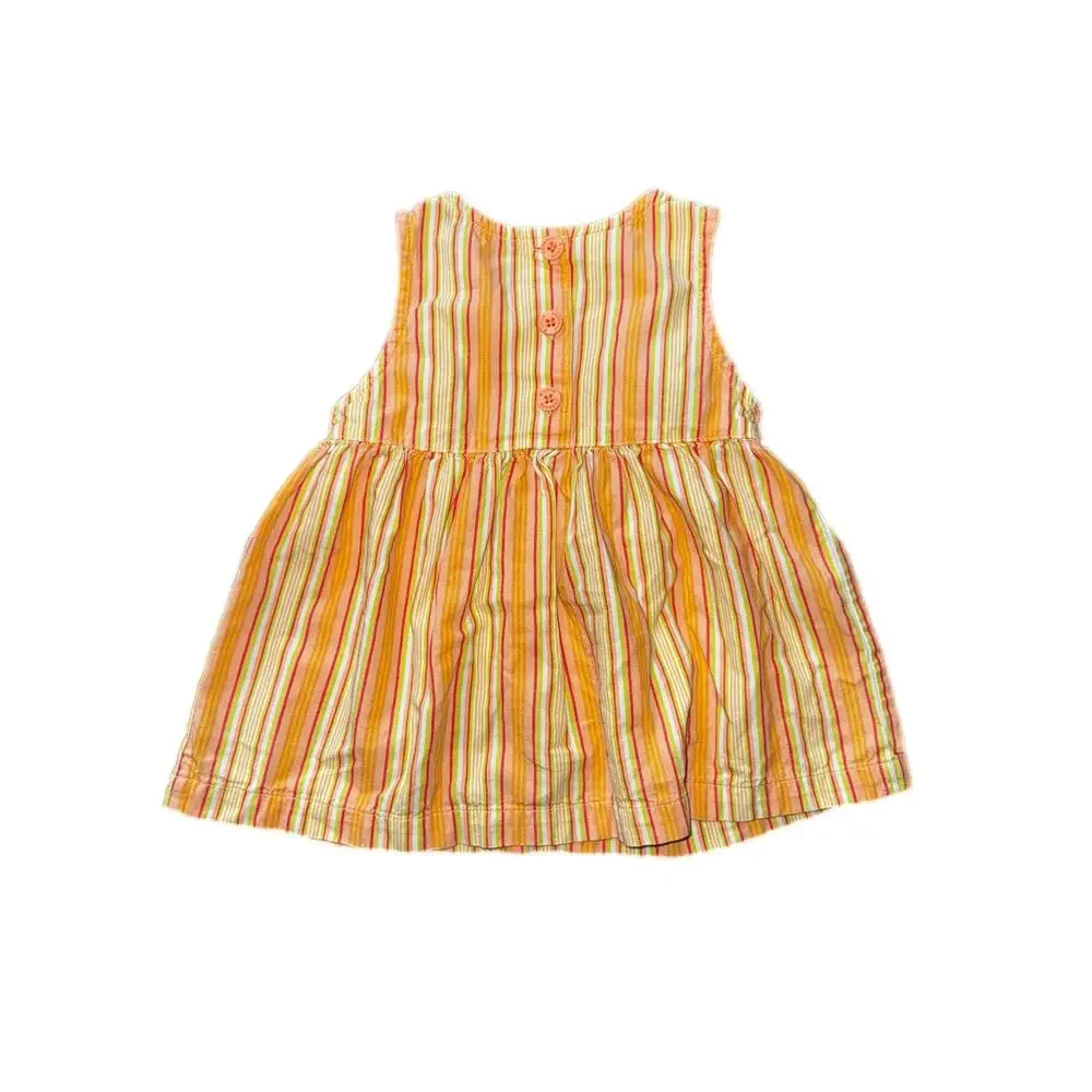 Vintage 12 M OshKosh B'gosh Sleeveless Dress Orange Yellow Striped Floral Y2K